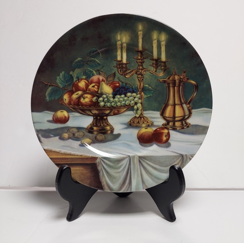 Limoges France 7 1/2" Decorative Salad Plate Still Life Fruit Candles St. Martin